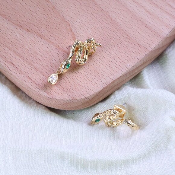 NEW Alexis Bittar Serpent Earrings Gold Crystal - Picture 2 of 2